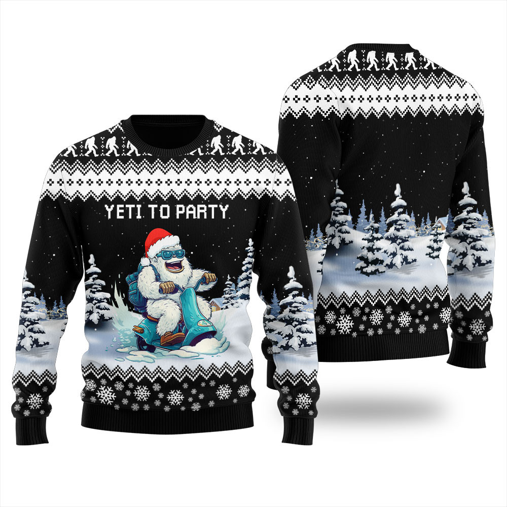 Yeti To Party Ugly Christmas Sweater Best Christmas Merch Gift for Family and Friends