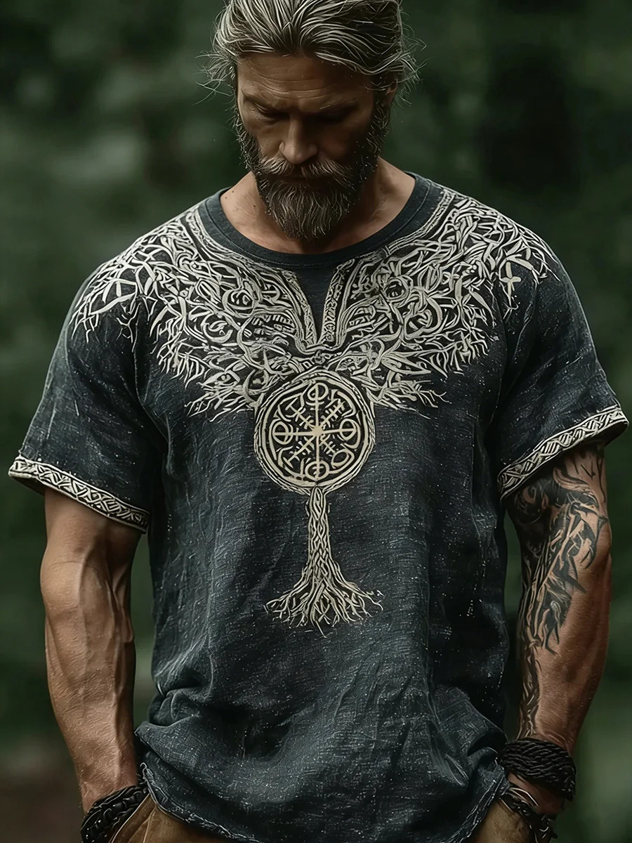 Yggdrasil Viking T-Shirt Norse Mythology Graphic Tees Nordic Apparel Father Day Gift Ideas