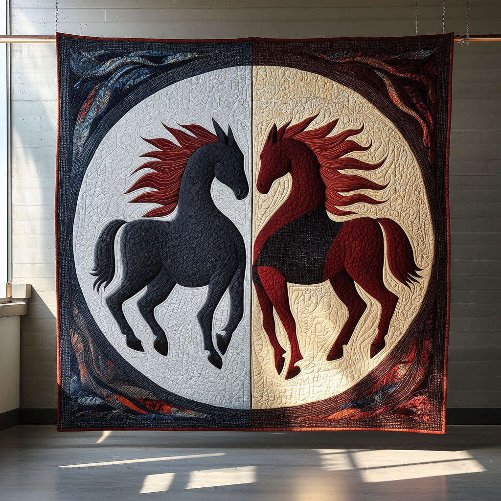 Yin and Yang Horses Quilt Blanket Throw Blankets Horse Themed Gifts For Adults