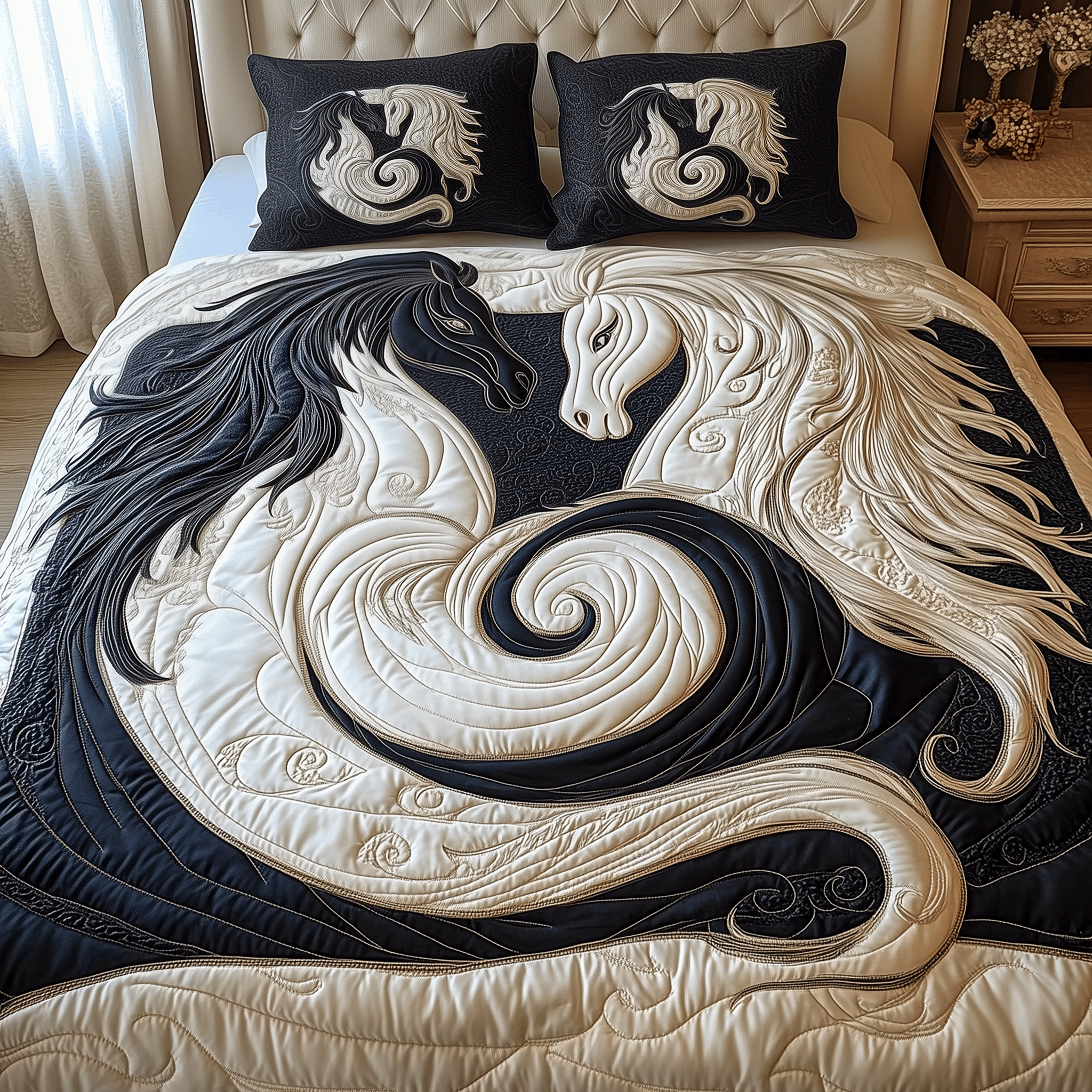 Yin-yang Horse Couple Quilted Bedding Set Christmas Gifts For Him