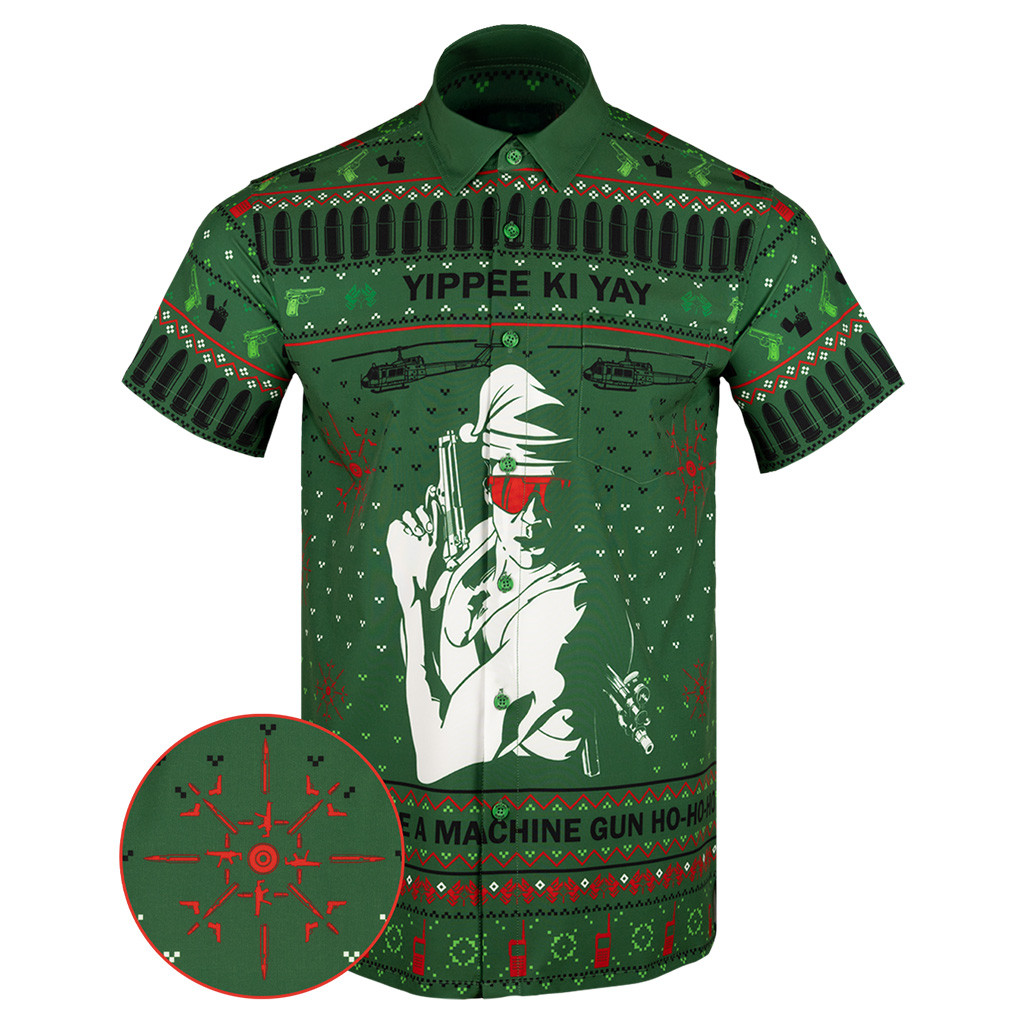 Yippee-Ki-Yay Green Button Down Shirt A Machine Gun Ho Ho Ho Hawaiian Shirt Dad Christmas Gifts Yippee-Ki-Yay Green Button Down Shirt A Machine Gun Ho Ho Ho Hawaiian Shirt Dad Christmas Gifts