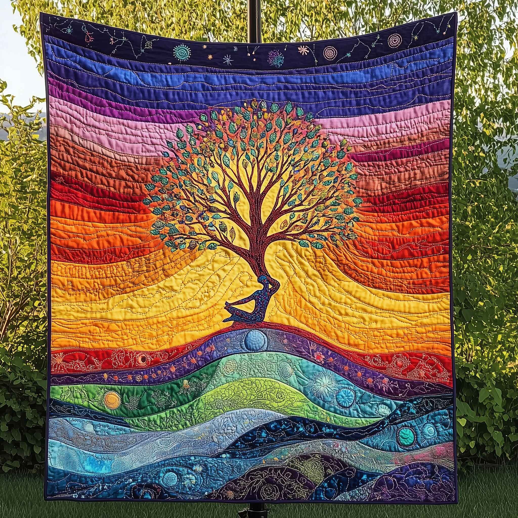 Yoga Chakra Tree of Life Quilted Blanket Best Couch Throw BlanketBest Gift Ideas For Yoga Lover