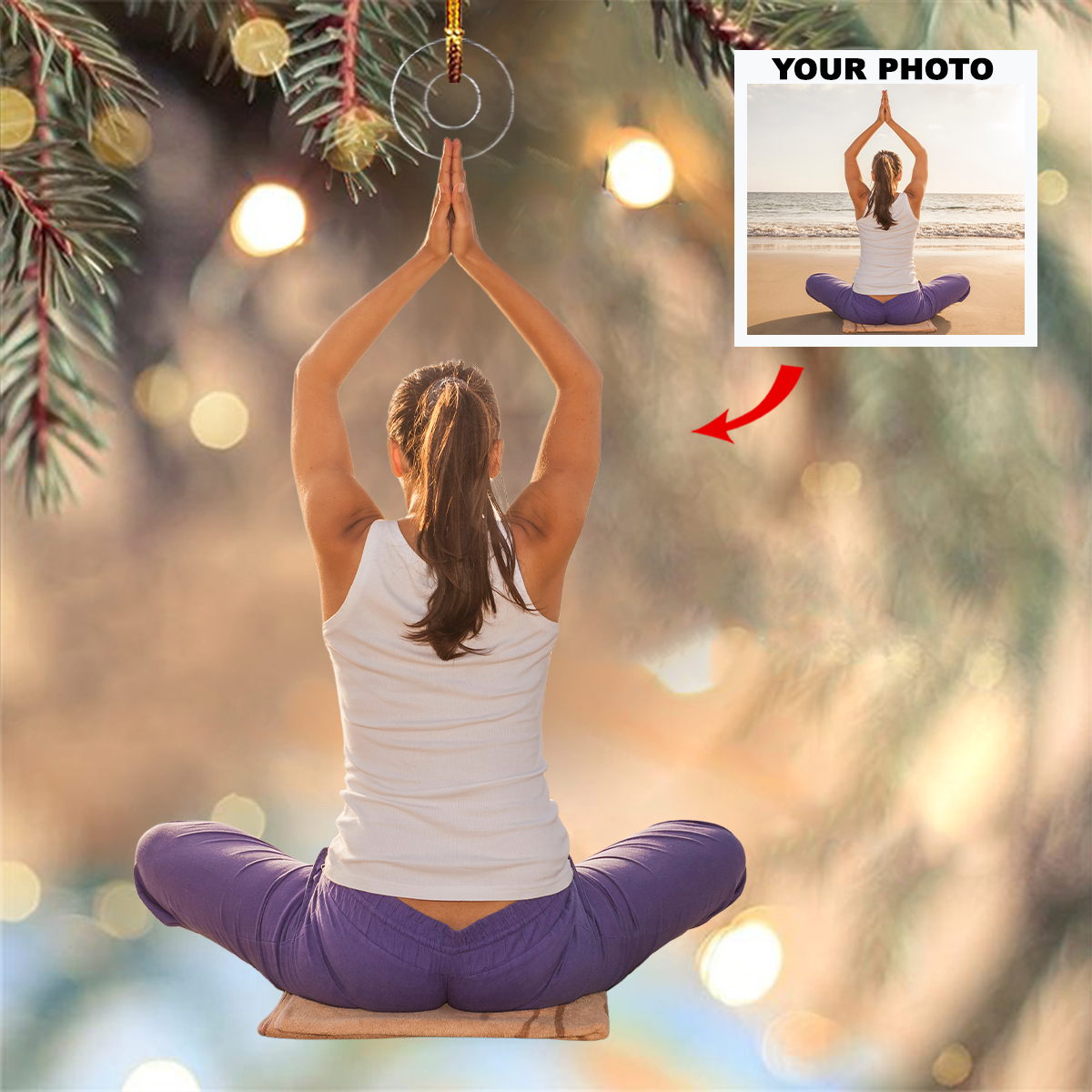 Yoga Is My Therapy Personalized Photo Mica Ornament Christmas Gift For Family Members