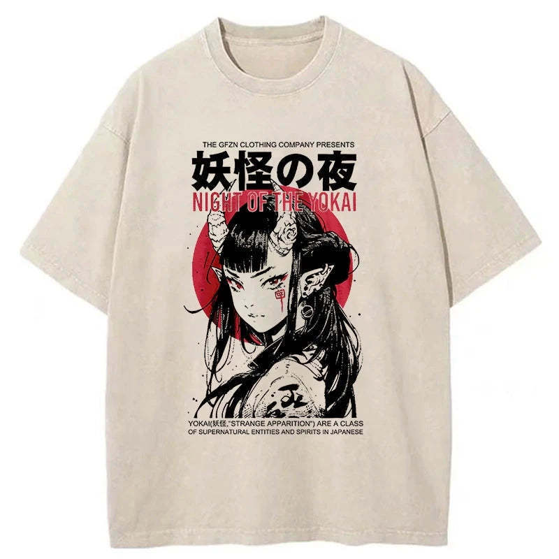 Yokai Aesthetic Japanese Streetwear Washed T-Shirt Everyday Comfort Graphic Shirt Gifts For Her