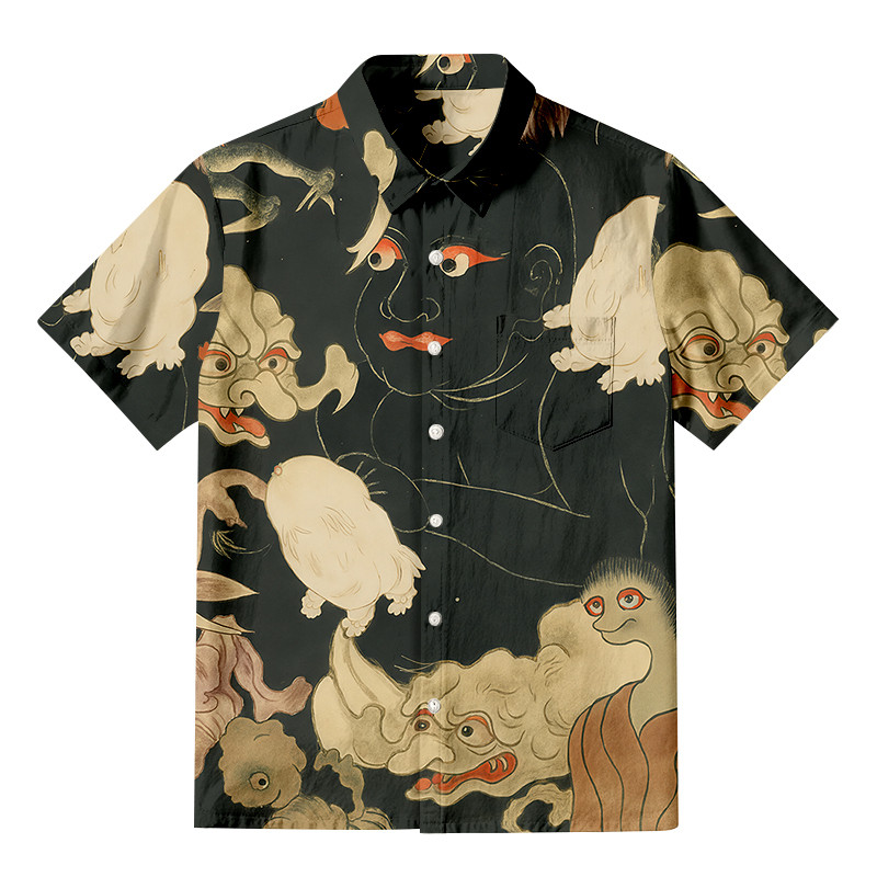 Yokai Encyclopedia Button Up Shirt Japanese Art Shirt Best Gifts For Yokai Lovers