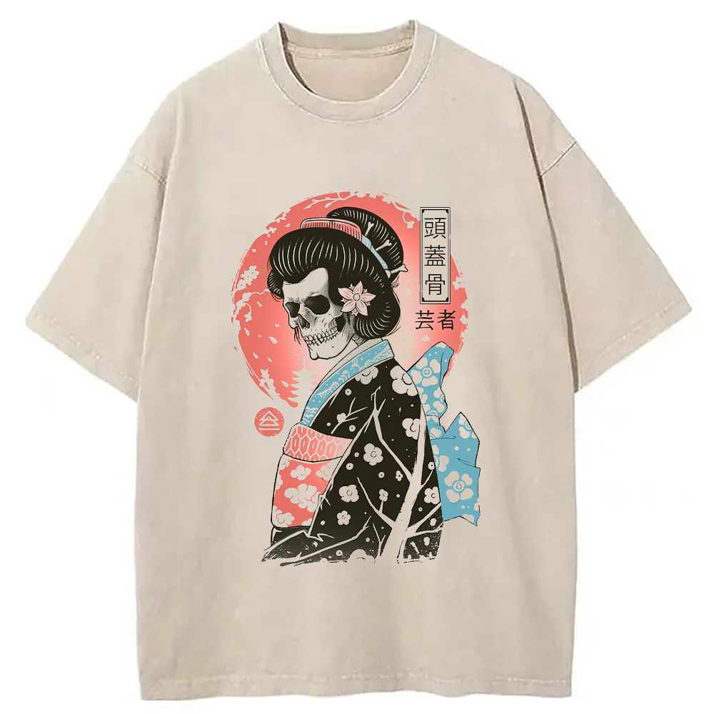 Yokai Geisha Washed T-Shirt Unisex Streetwear Graphic Style Gifts For Best Friend