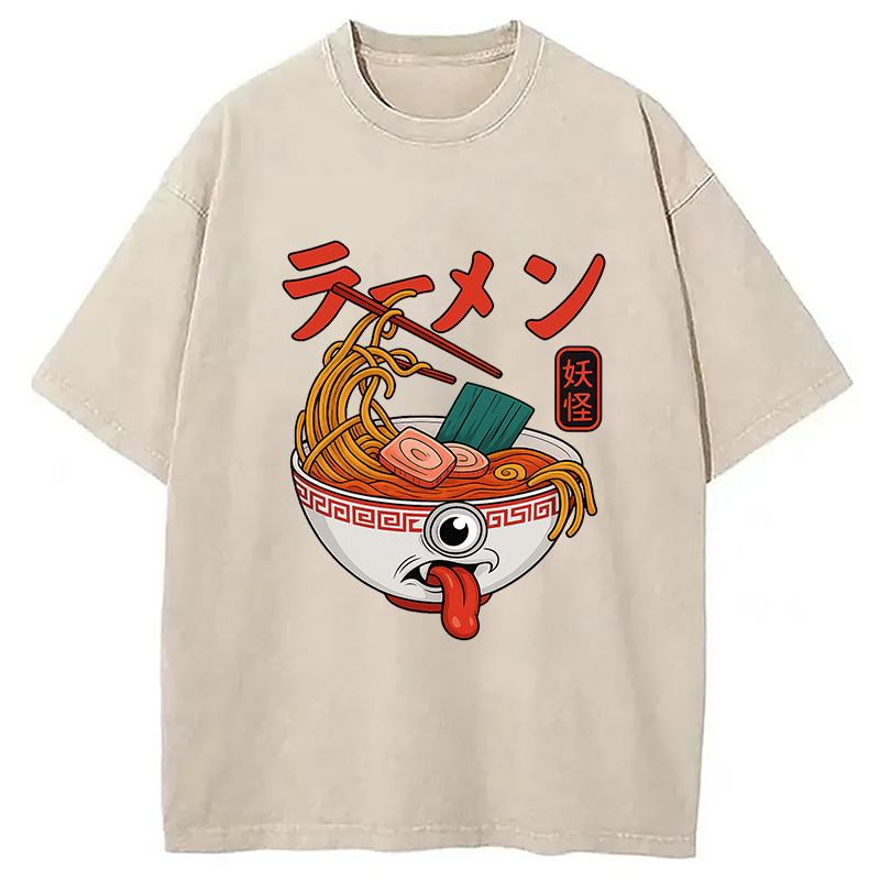Yokai Ramen Japanese Washed T-Shirt Soft Comfortable Daily T Shirt Gifts For Brother
