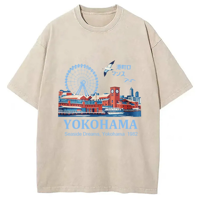Yokohama Japanese Vintage Washed T-Shirt Casual Oversized Outfit Style Gifts For Him-1 Yokohama Japanese Vintage Washed T-Shirt Casual Oversized Outfit Style Gifts For Him-1