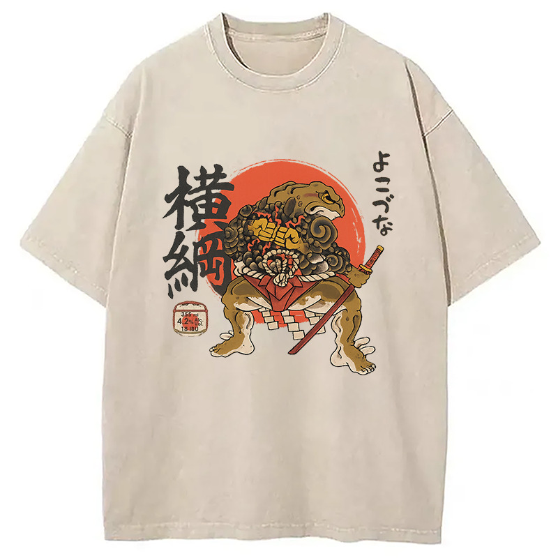 Yokozuna Japanese Washed T-Shirt Retro Streetwear Graphic Top Gifts For Besties