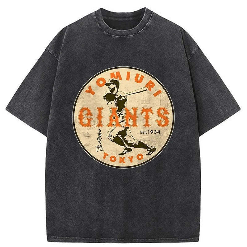 Yomiuri Giants Shigeru Nagashima Washed T-Shirt Minimal Retro Graphic Clothing Gifts For Her