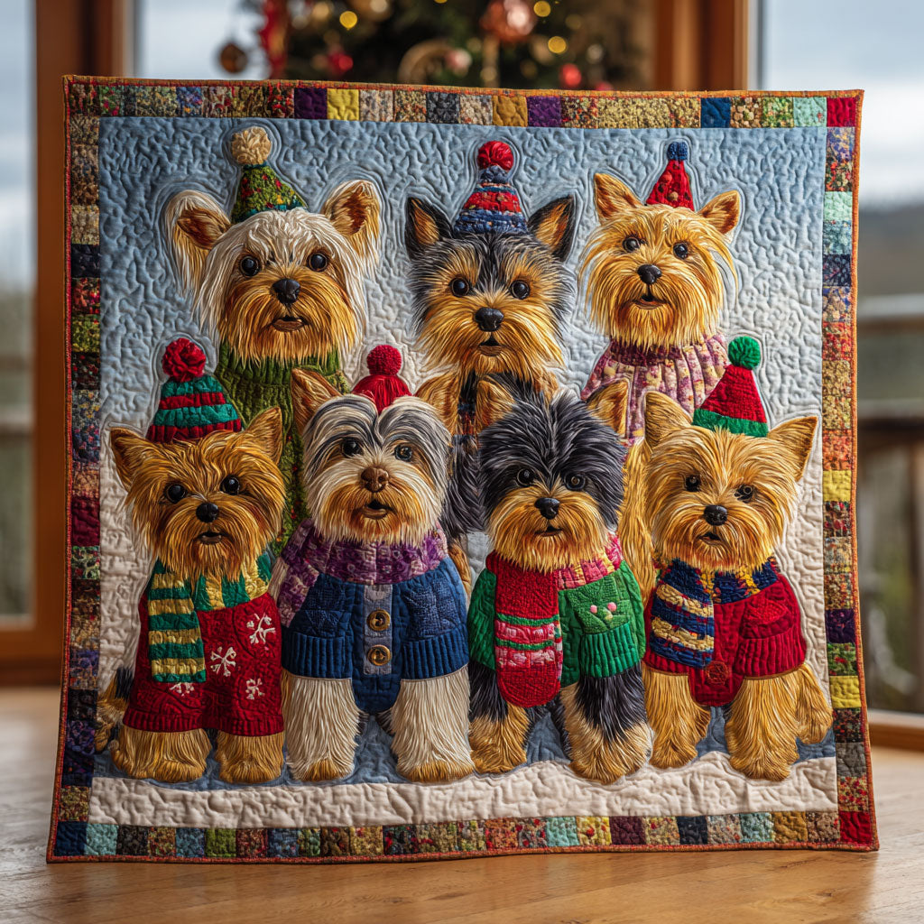 Yorkie Charm Quilt Luxury Quilt Blanket with Decorative Stitching
