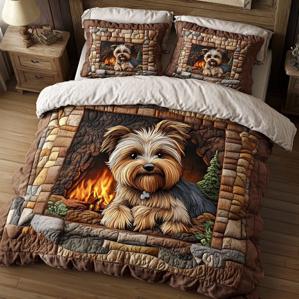 Yorkie Charm Quilted Bedding Set Best Bedding Gift for Holiday Season 2025