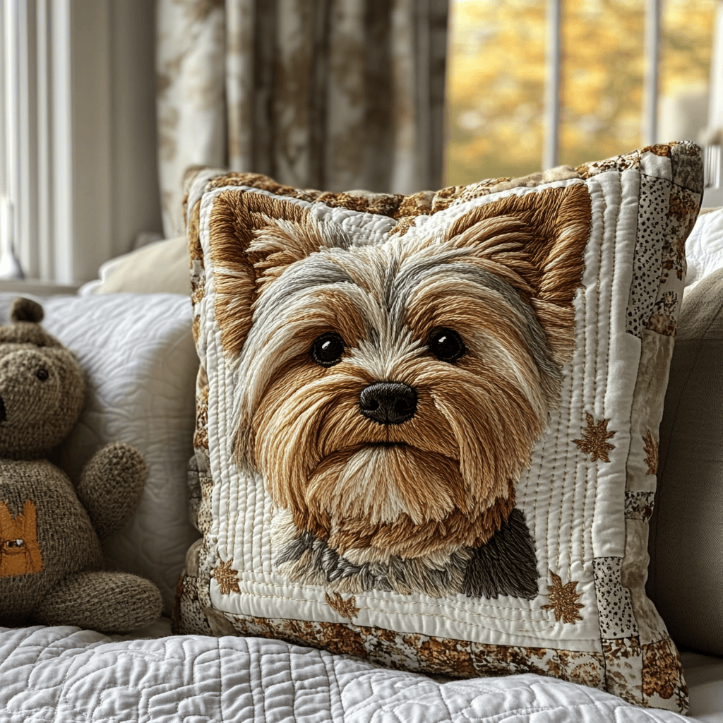 Yorkie Charm Quilted Pillow Case Decorative Pillows For Couch Gifts For Dog Lovers