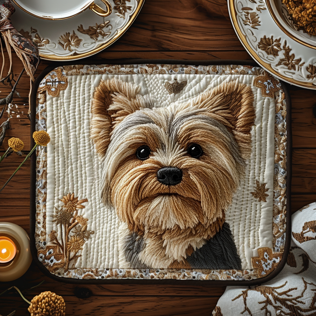 Yorkie Charm Quilted Place Mat Christmas Decor Good Presents For Dog Lovers