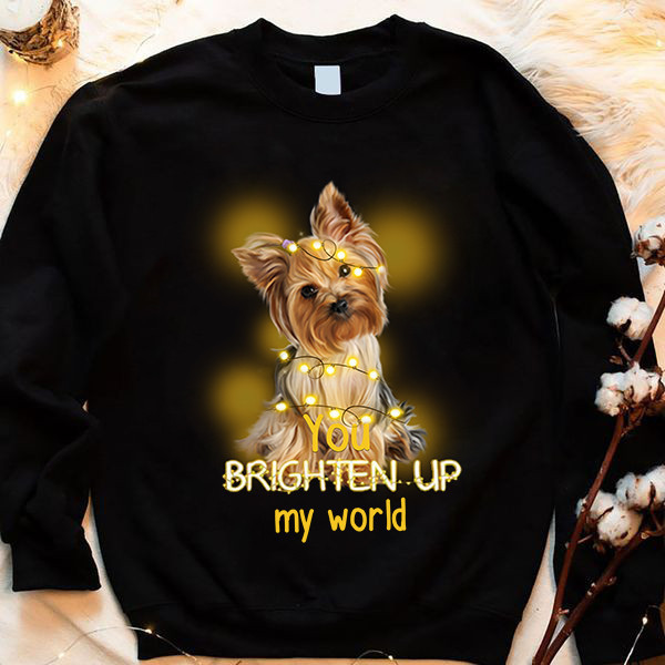 Yorkie Christmas Light You Brighten My World Sweater Cute Christmas Gift For Him Her