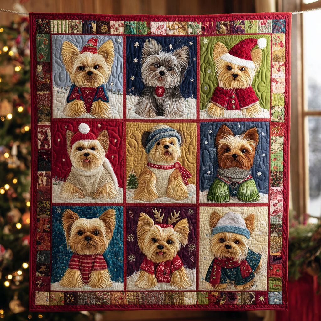 Yorkie Christmas Quilt Blanket Throws For Couch Christmas Gift for Dog Lovers