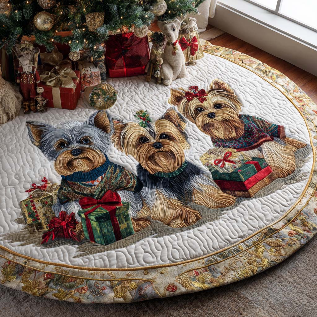 Yorkie Christmas Quilted Christmas Tree Skirt Xmas Decorations Yorkshire Terrier Merchandise