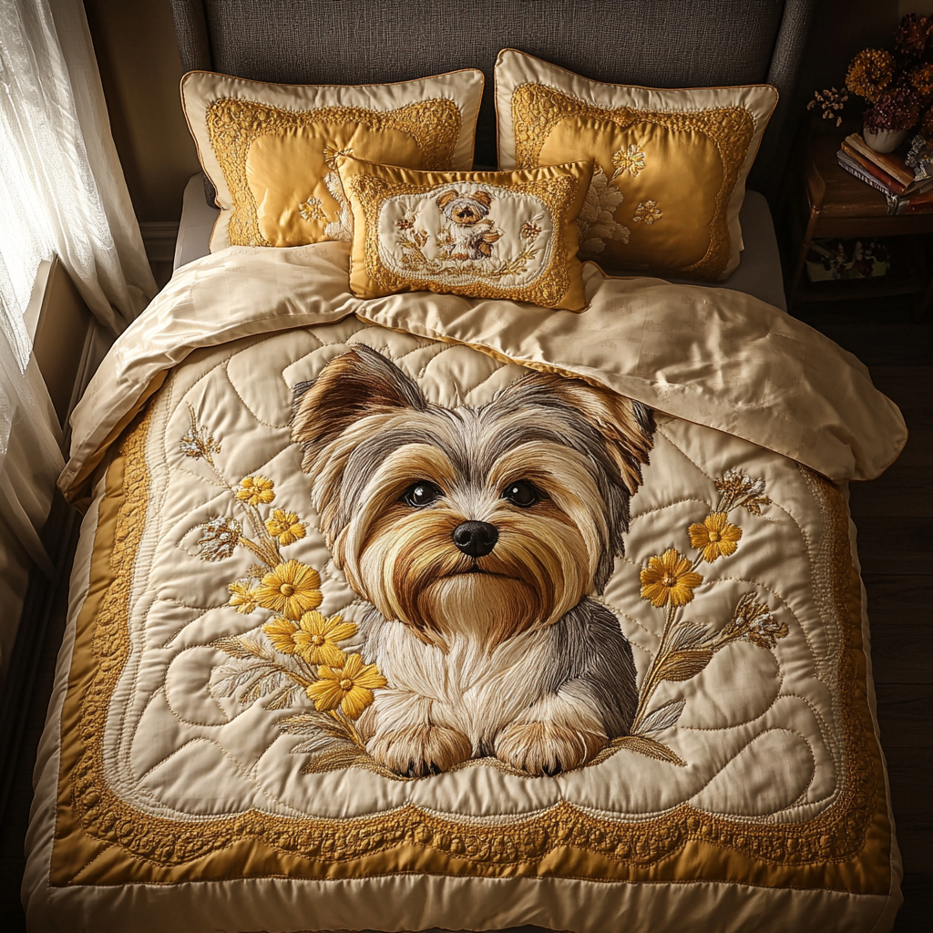 Yorkie Dreams Quilted Bedding Set Classic Bedding Set That Enhances Your Sleep Space