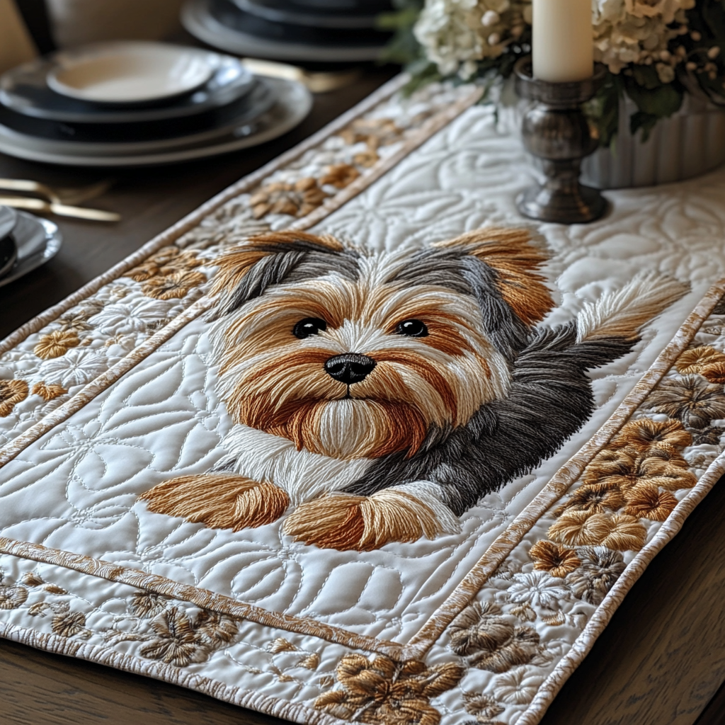 Yorkie Dreams Quilted Table Runner Dining Table Decor Yorkie Gifts For Yorkie Lovers