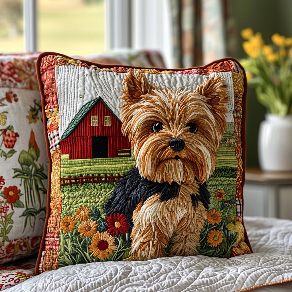 Yorkie Farm Quilted Pillow Case Nice Pillow Covers Yorkie Dog Gifts