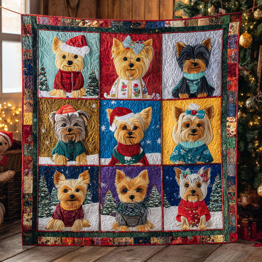Yorkie Glow Quilt Blanket Throws For Couch Christmas Gift for Dog Lovers