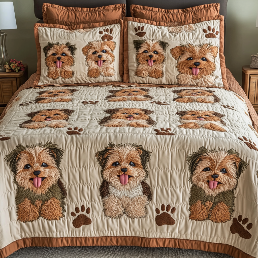 Yorkie Haven Quilted Bedding Set Best Bedspread Set Yorkshire Terrier Merchandise