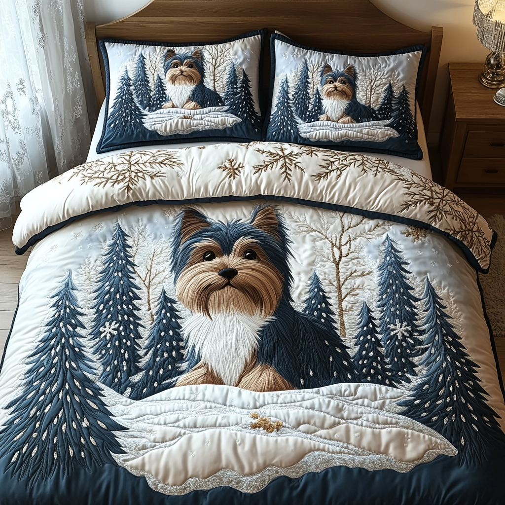 Yorkie Love Quilted Bedding Set Bed Decor Best Gifts For Yorkshire Terrier Lovers