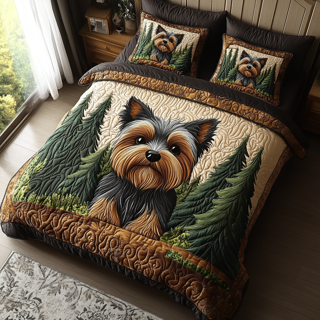 Yorkie Love Quilted Bedding Set Classic Bedding Set That Enhances Your Sleep Space