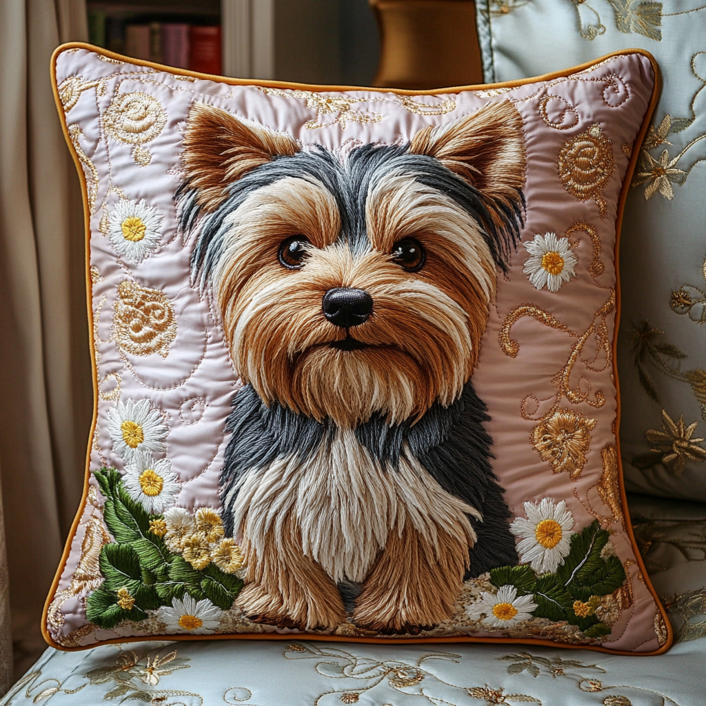 Yorkie Love Quilted Pillow Case Decorative Pillow Cases Dog Lover Yorkshire Themed Gifts
