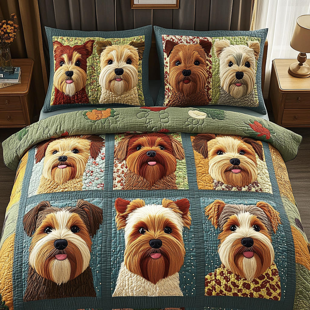 Yorkie Nest Quilted Bedding Set Elegant Bedding Set Gift for Newlyweds