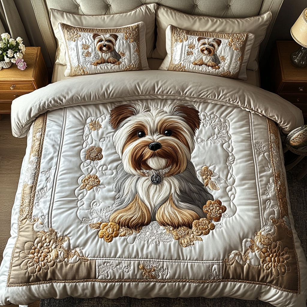 Yorkie Pride Quilted Bedding Set Comfortable Microfiber Bedding Set for Everyday Use