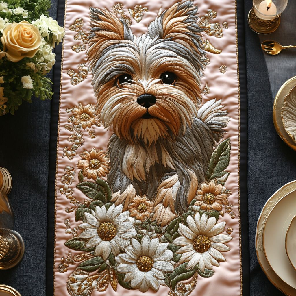 Yorkie Pride Quilted Table Runner Dining Room Table Decor Yorkshire Terrier Themed Gifts
