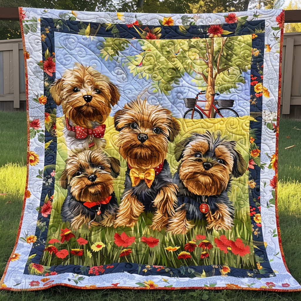 Yorkie Quartet Quilted Blanket Gifts For Yorkie Lovers