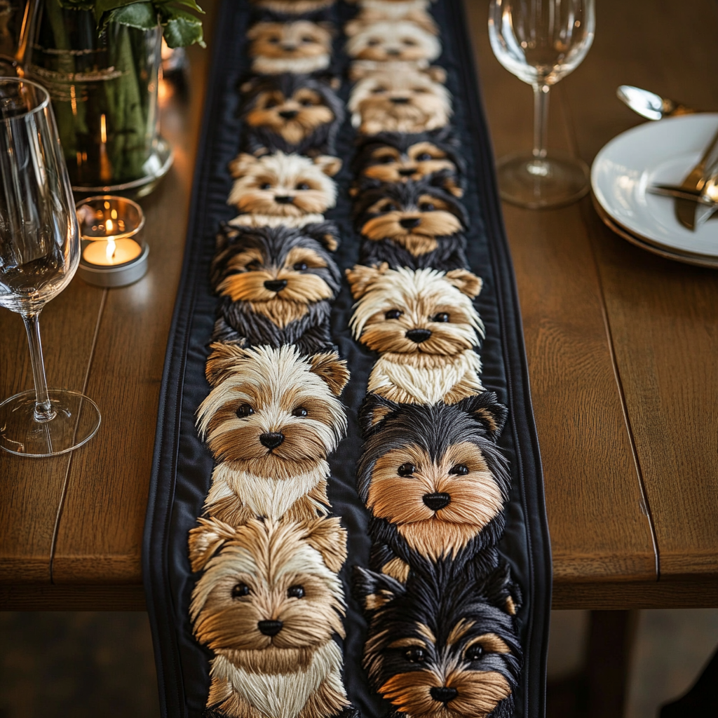 Yorkie Row Quilted Table Runner Dining Room Table Decor Yorkshire Terrier Themed Gifts