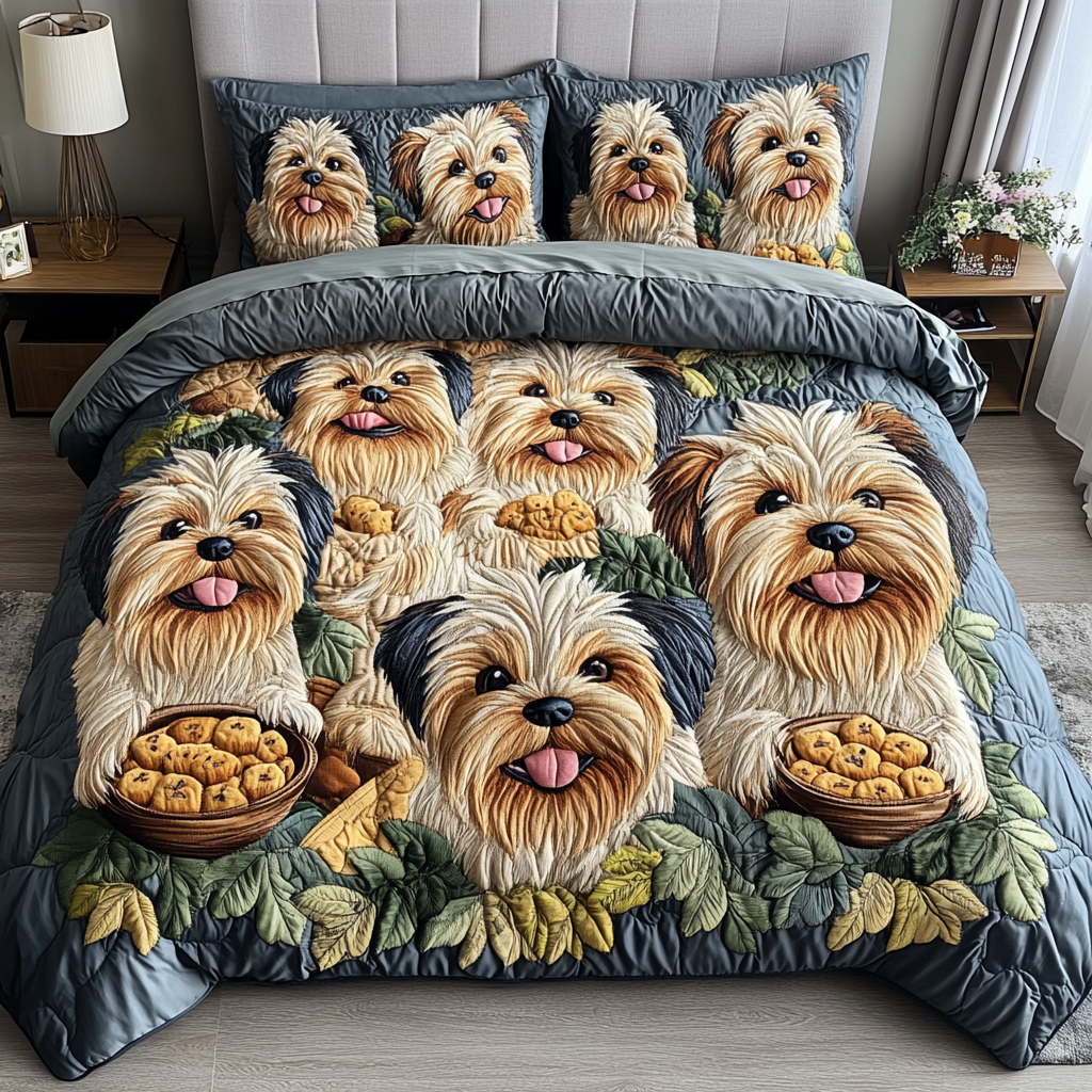 Yorkie Snooze Quilted Bedding Set Best Comforter Sets Best Gifts For Yorkshire Terrier Lovers