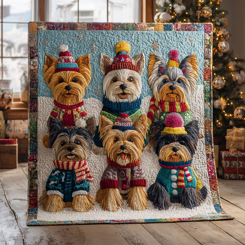 Yorkie Snow Quilt Luxury Quilt Blanket with Decorative Stitching