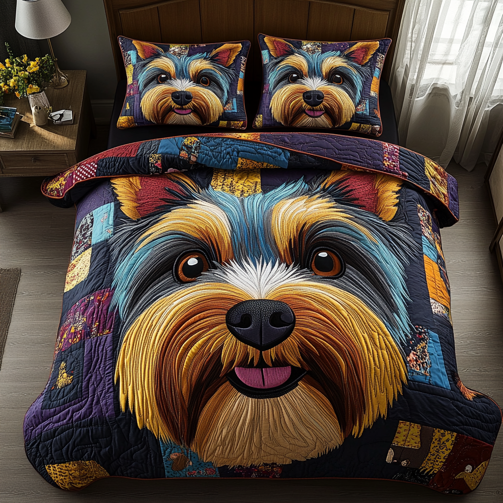 Yorkie Snuggle Quilted Bedding Set Soft Bedding Set That Makes a Great Christmas Gift