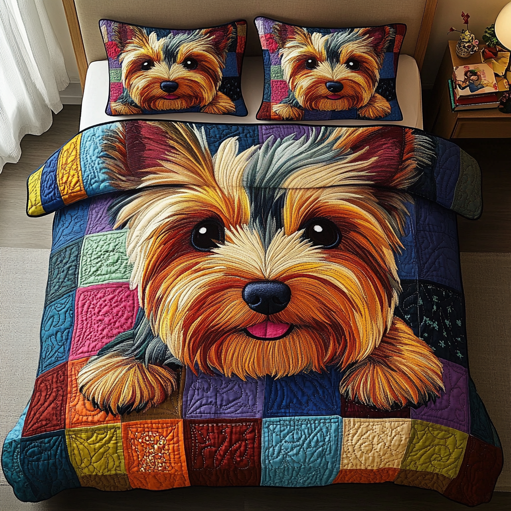 Yorkie Soul Quilted Bedding Set Soft Bedding Set That Makes a Great Christmas Gift