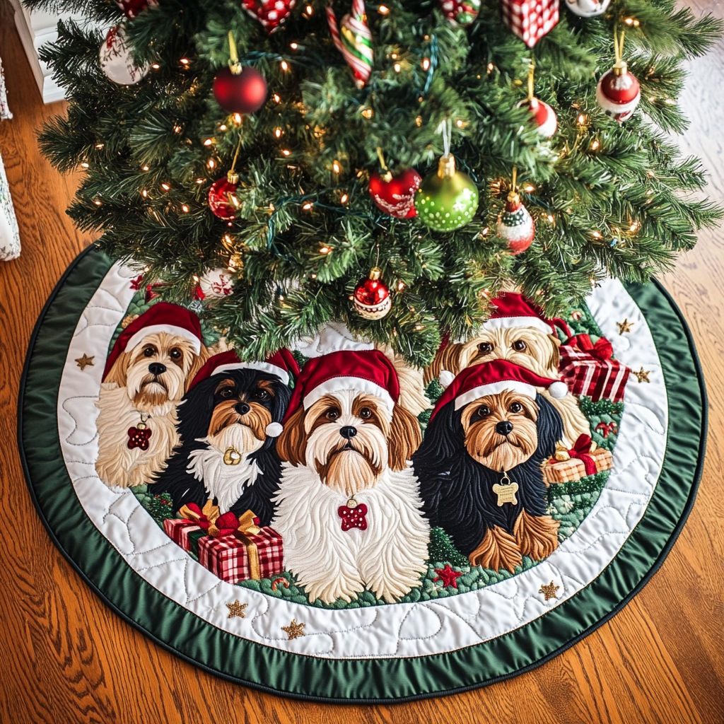 Yorkie Spirit Christmas Quilted Tree Skirt Elegant Quilted Tree Skirt for Festive Gatherings