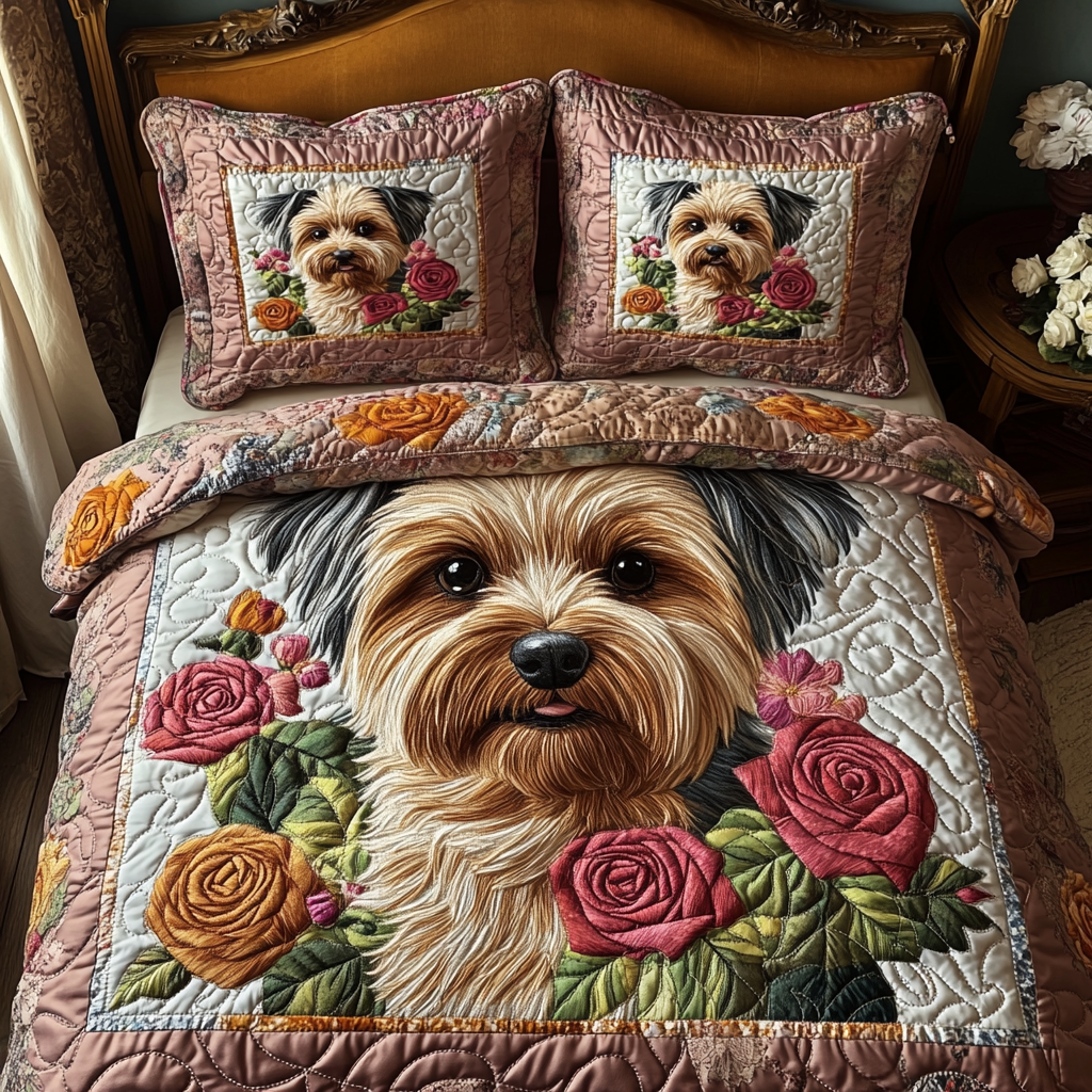 Yorkie Vibes Quilted Bedding Set Premium Comforter Set for Restful Nights