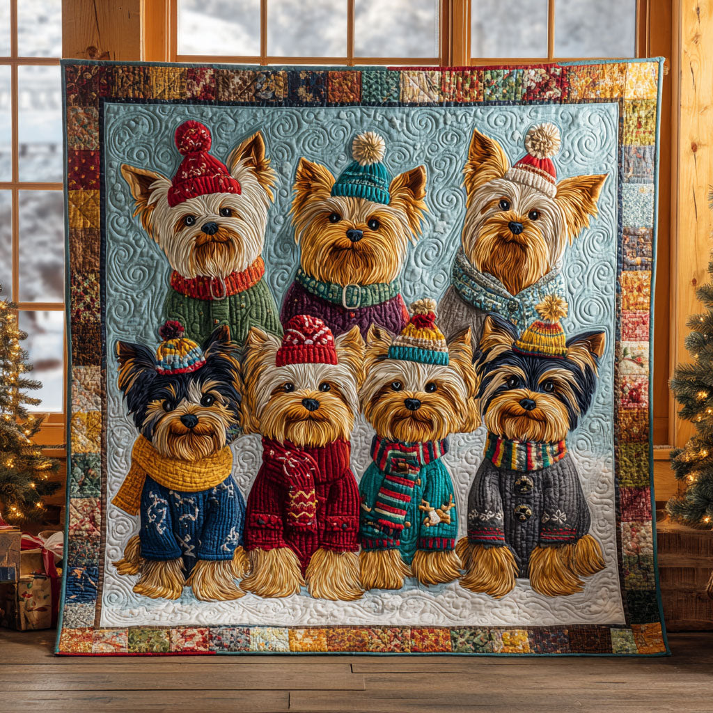 Yorkie Winter Quilt Blanket Throws For Couch Christmas Gift for Dog Lovers