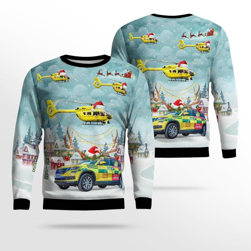 Yorkshire Air Ambulance Car Eurocopter Christmas AOP Ugly Sweater Gift For Christmas