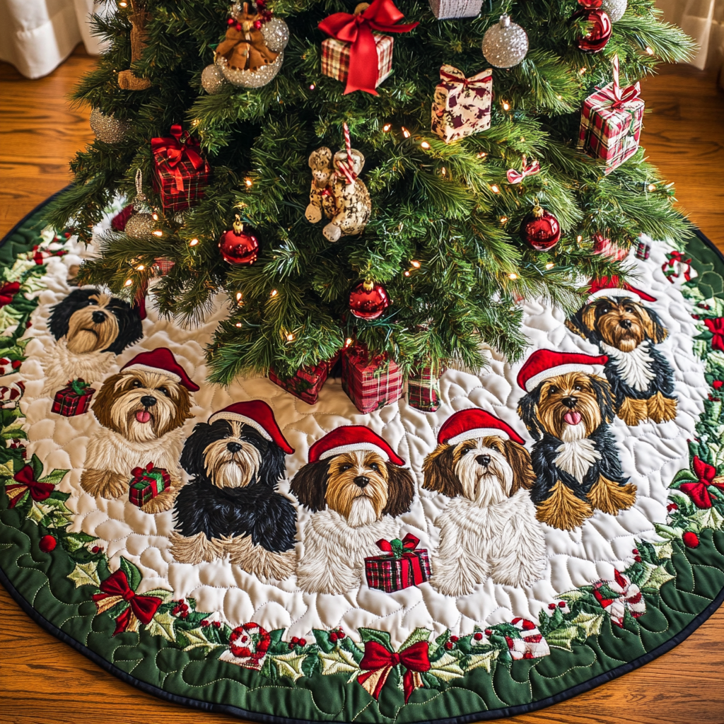 Yorkshire Christmas Charm Christmas Quilted Tree Skirt Seasonal Gift Merch for Festive Homes