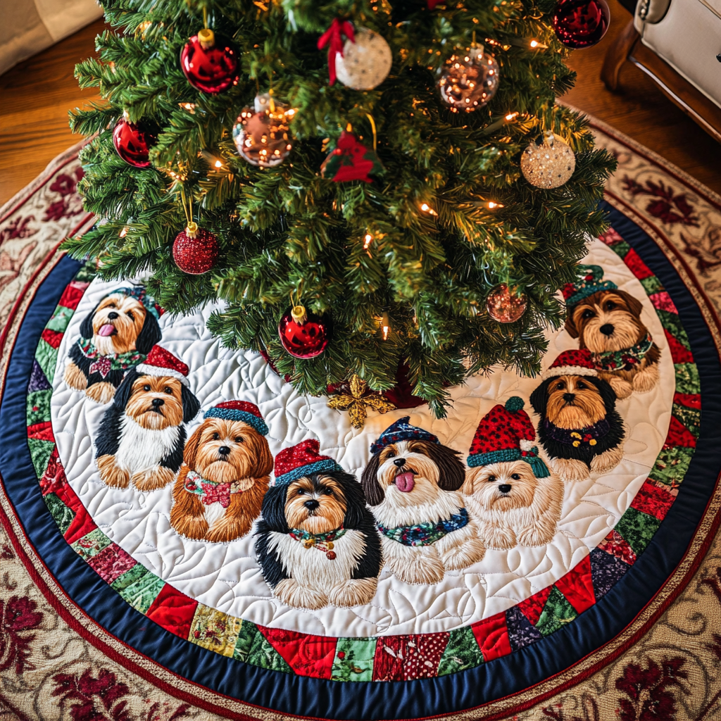 Yorkshire Christmas Joy Christmas Quilted Tree Skirt Perfect Merch Gift Tree Skirt for Holiday Season