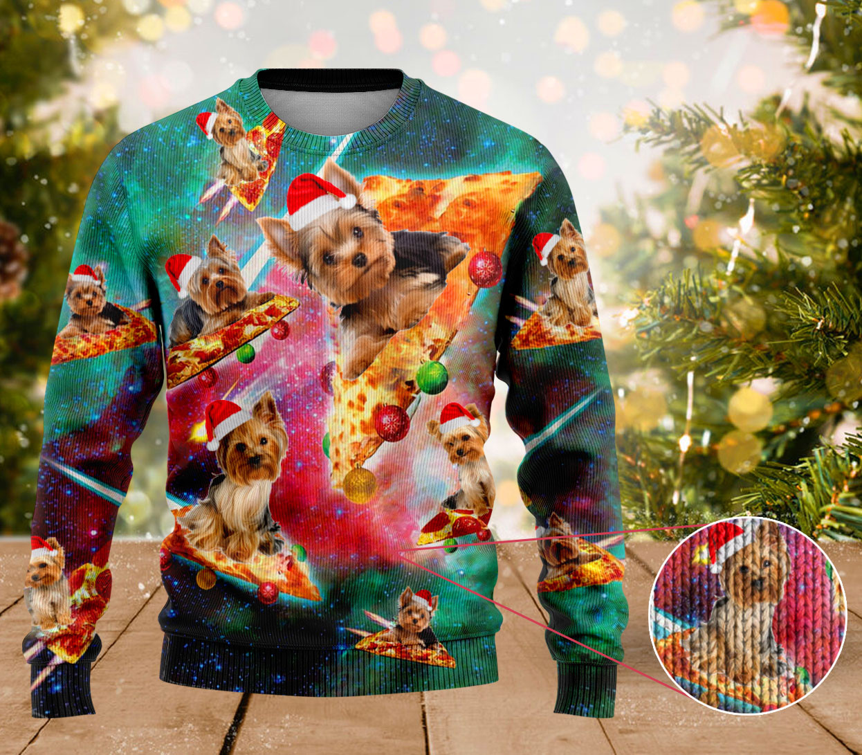 Yorkshire Dog Pizza Ugly Xmas Sweater Adorable Christmas Sweaters Gifts For Yorkshire Lovers