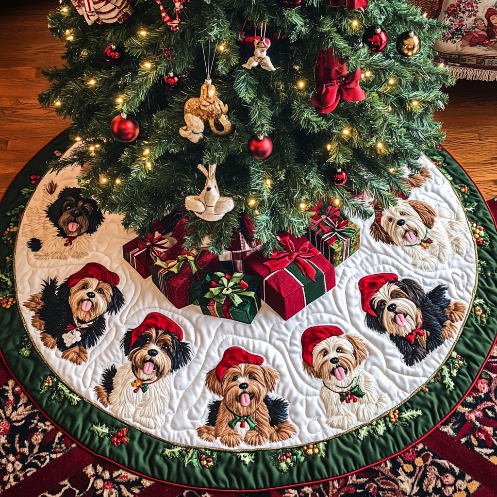 Yorkshire Holiday Spirit Christmas Quilted Tree Skirt Custom Christmas Tree Skirt Merch for Your Family