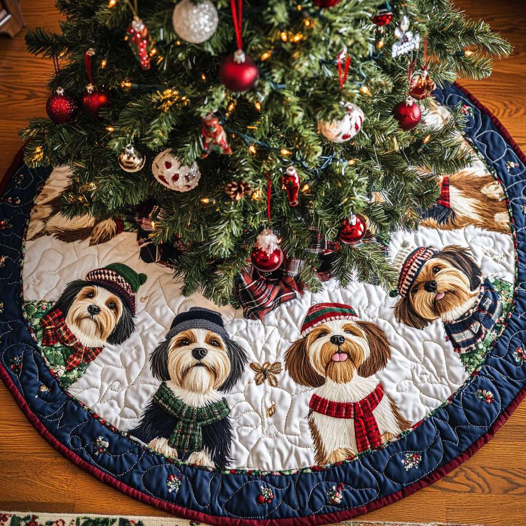 Yorkshire Noel Night Christmas Quilted Tree Skirt Warm and Soft Christmas Tree Skirt for Winter