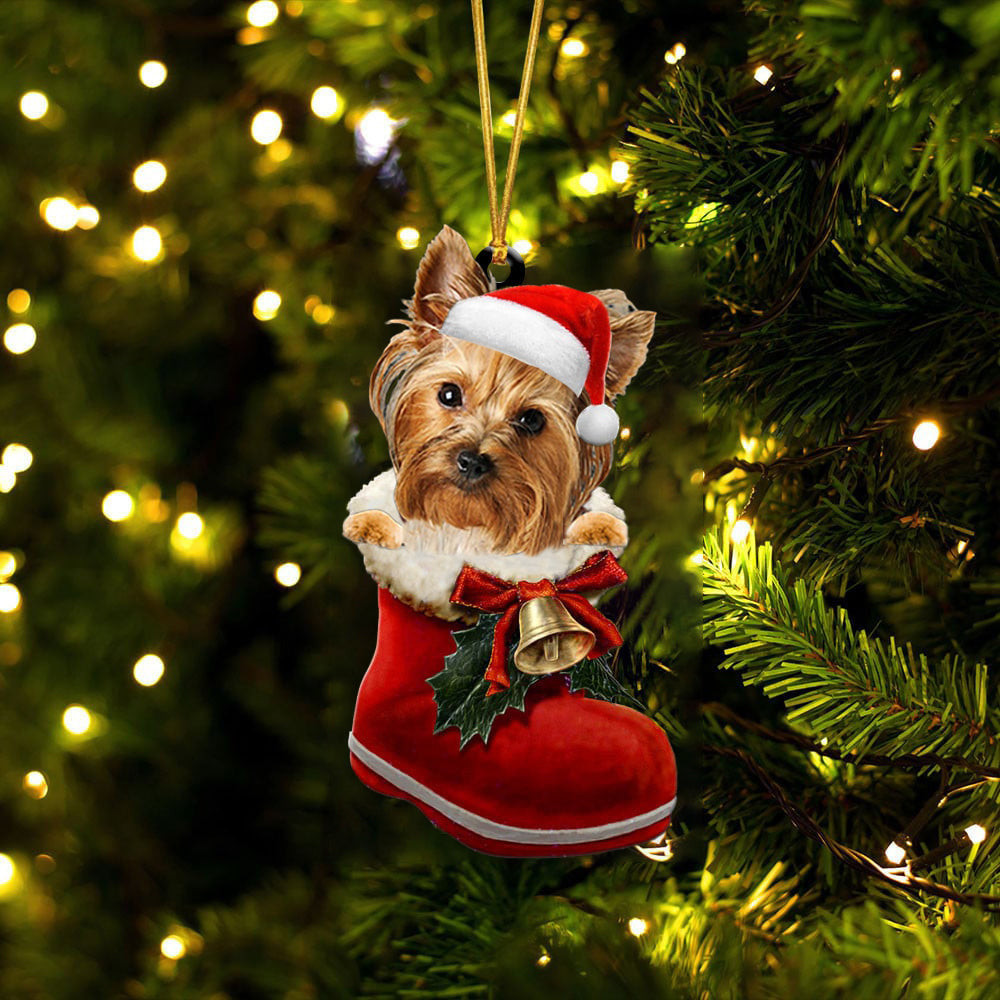 Yorkshire Terrier 4 In Santa Boot Christmas Two Sided Ornament
