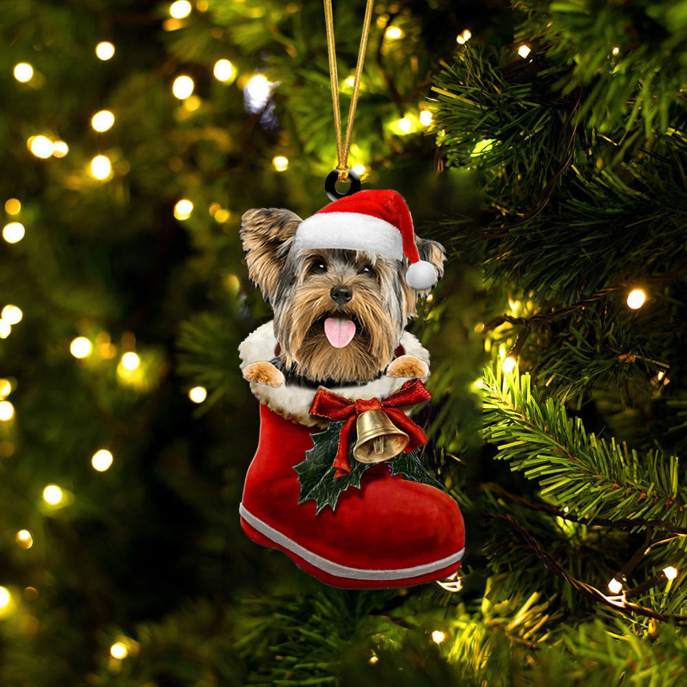 Yorkshire Terrier 5 In Santa Boot Christmas Two Sided Ornament