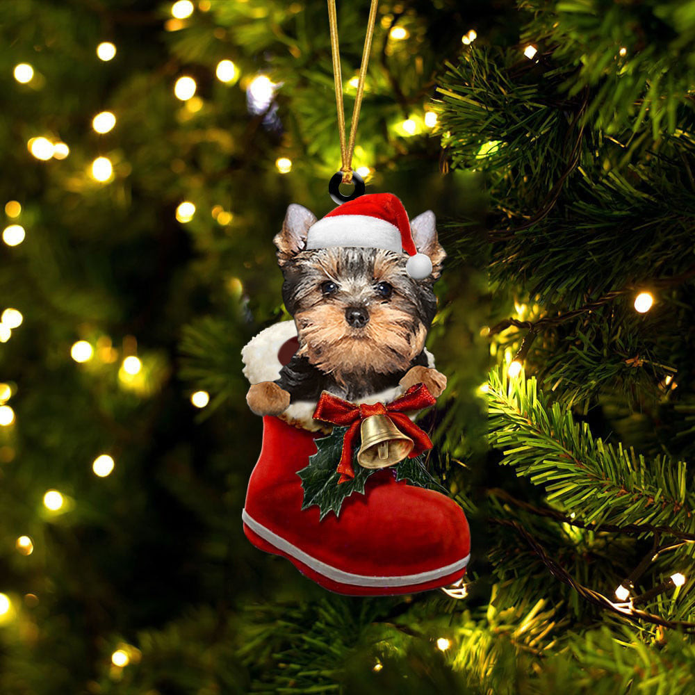 Yorkshire Terrier 6 In Santa Boot Christmas Two Sided Ornament